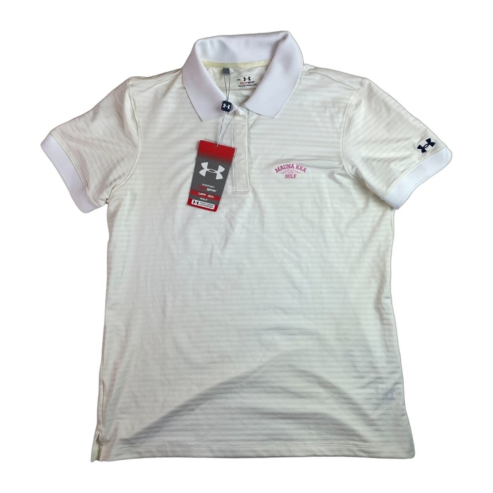 Under Armour HeatGear Golf Polo Women's White Striped Medium Mauna Kea NWT
